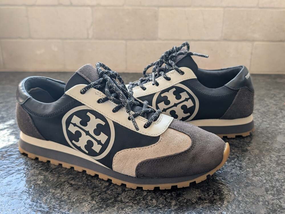 Tory Burch Annie Nylon Sneakers Color block Neutral Lace Up Women's Size 7.5